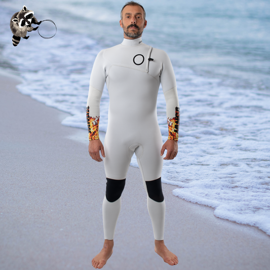 Front view men's JANGA  Firestarter white  4/3mm limited edition wetsuit