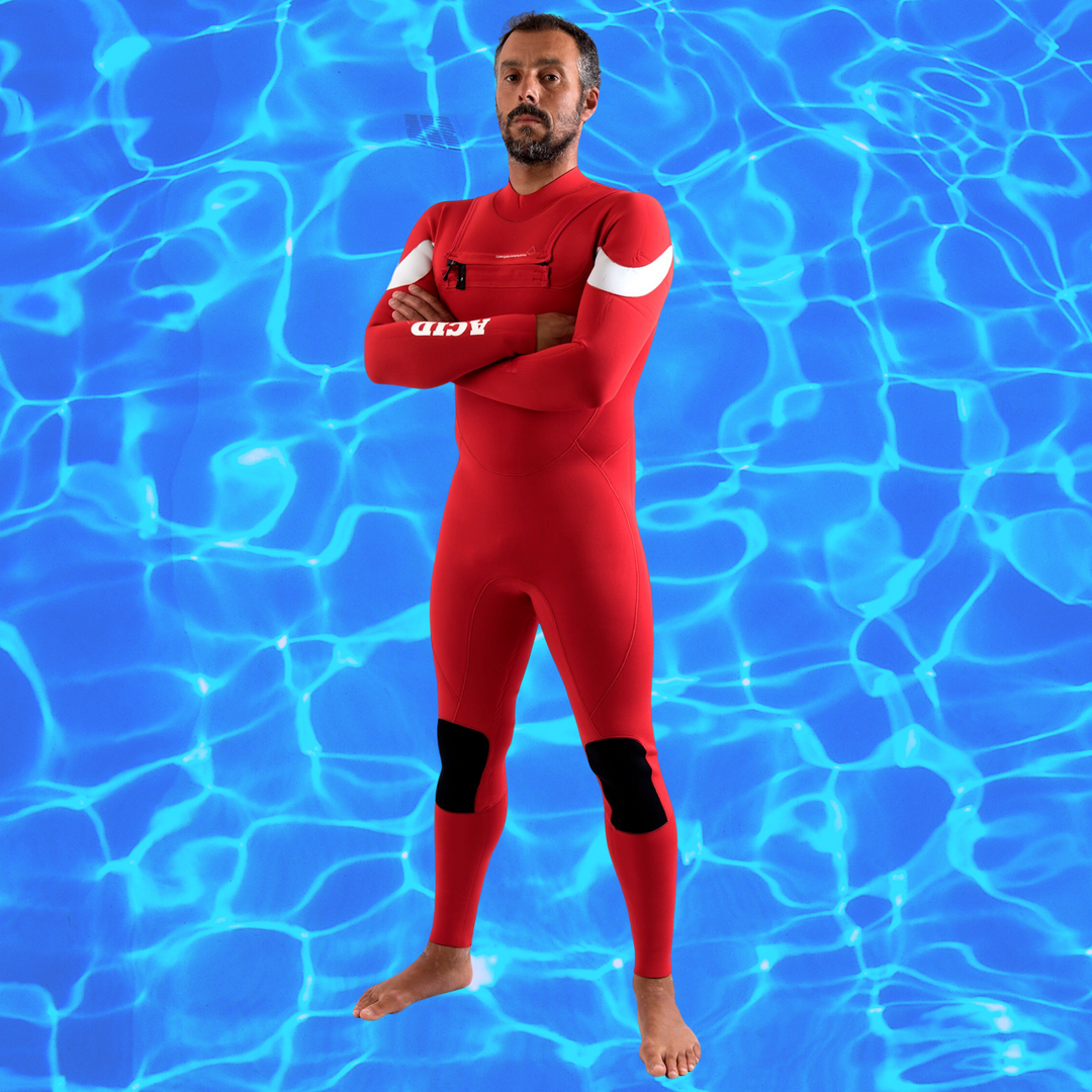 Front view of JANGA ACID men’s Yamamoto #39 Chest Zip wetsuit