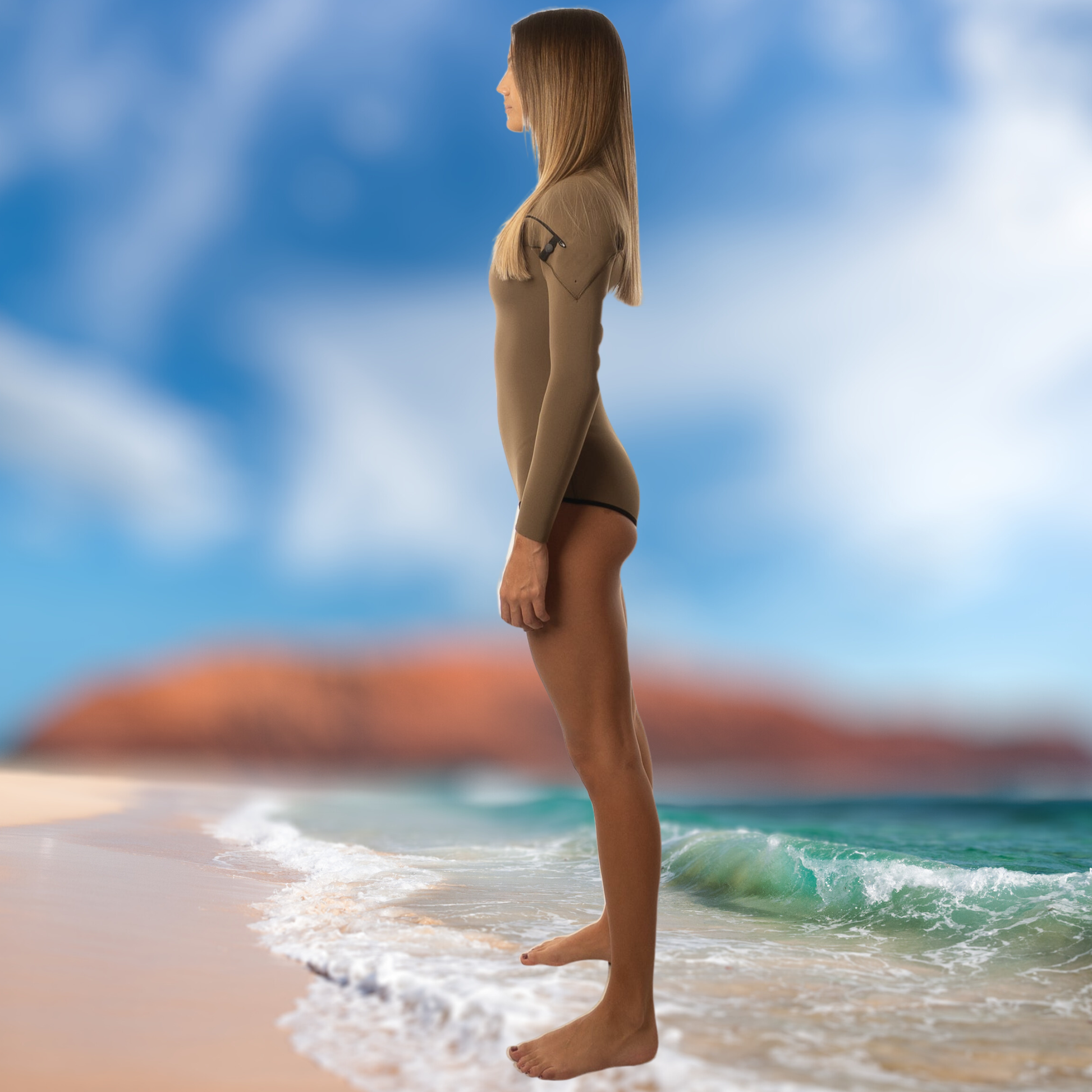 side view janga wetsuit x-ip  brown higher cut disign