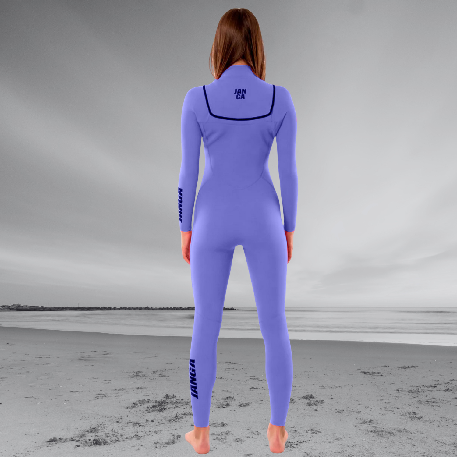 back view of Wetsuit JANGA FRONTLINE 4/3mm purple woman