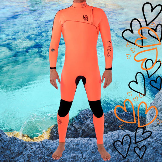 Front view – JANGA THE DARK HALF 4/3mm Orange/Black zip-free wetsuit for 12–17°C waters