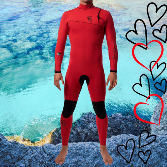 Front view – JANGA THE DARK HALF 4/3mm Red/Black zip-free wetsuit for cold waters