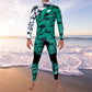 Front view of JANGA INDIGENT 3mm Tie Dye Green/White lightweight surfing wetsuit