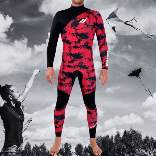 JANGA INDIGENT II TIE DYE 4/3mm Red wetsuit front view – ultra-light JANGAprene