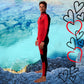 Side view– surfing in JANGA THE DARK HALF 4/3mm Red/Black wetsuit